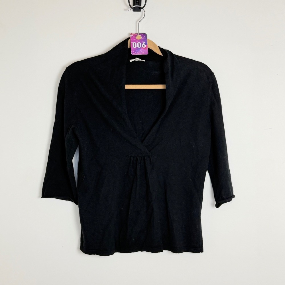 EILEEN FISHER Petite Black Cotton Cashmere VNeck Dolman‎ Sleeve  Sweater PS - Picture 2 of 6